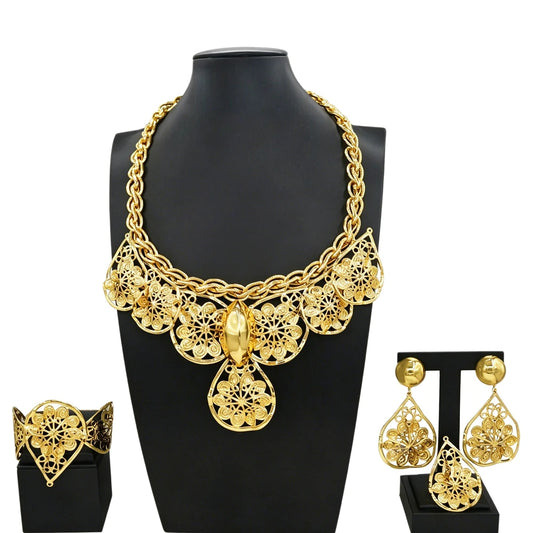 Italian Jewelry Set Alloy Brazilian Jewelry Sets Wedding Party Pendant Necklace Bracelet Ring Earrings Jewelry Set HK053522