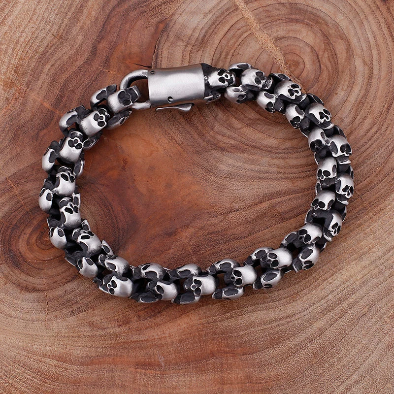 Kalen Punk Skull Gothic Jewelry Stainless Steel Bracelet Gold Plated Shiny Matte Skull Beaded Thick Bracelet for Men