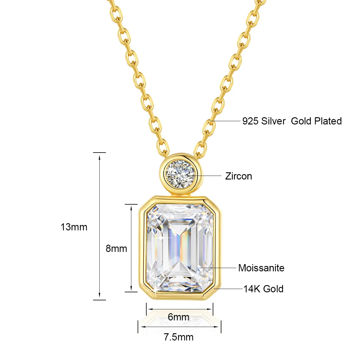Gioiellieri 14K Gold Hollow Jewelry Pendant 2 Carat 3 Carat 4 Carat Emerald Cut White Moissanite Diamond Gold Pendant Necklace Woman
