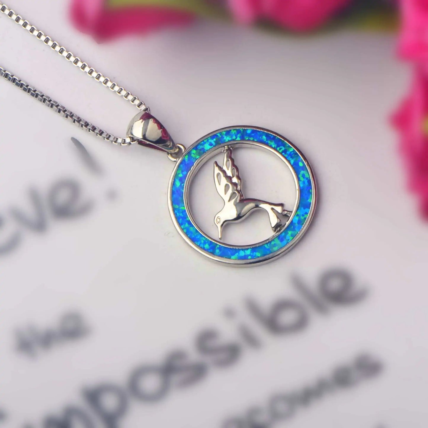 Stylish Bird Pendant Necklace Aobao Opal Inlaid Circle Fashion Jewelry