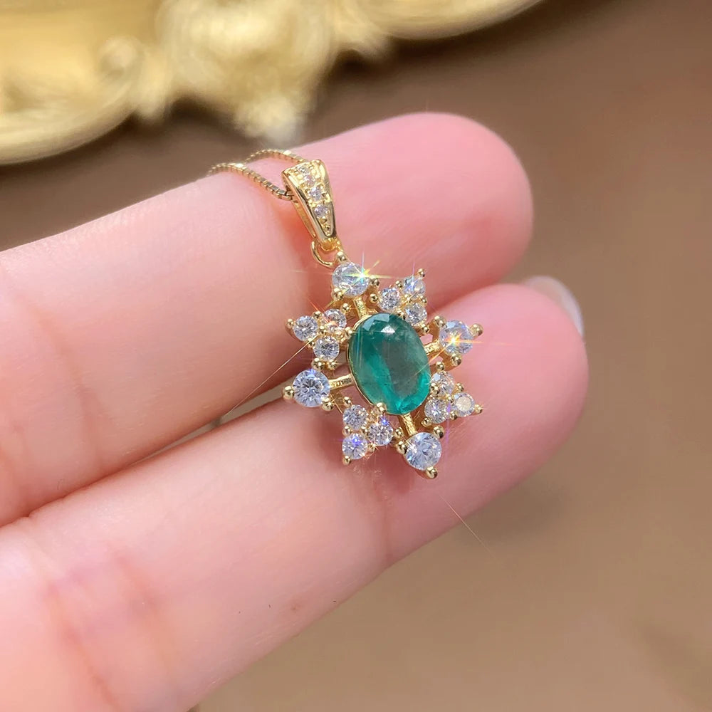 Gioiellieri Hot Popular Vintage 925 Silver EmeraldOval Cut Pendant Necklace New Fashion Classic Style Gold Plated Unisex Gift