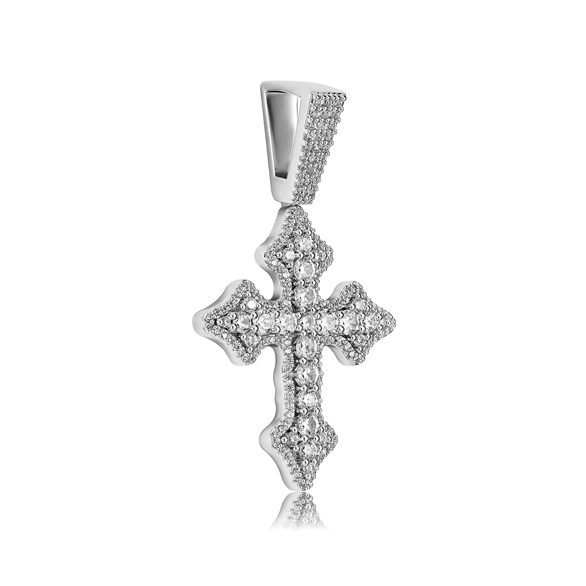 REBEL 14K Gold Plated Iced Out CZ Cross Pendant Rope Chain Hip Hop Cubic Zirconia Gothic Diamond Jesus Cross Necklace for Men Women