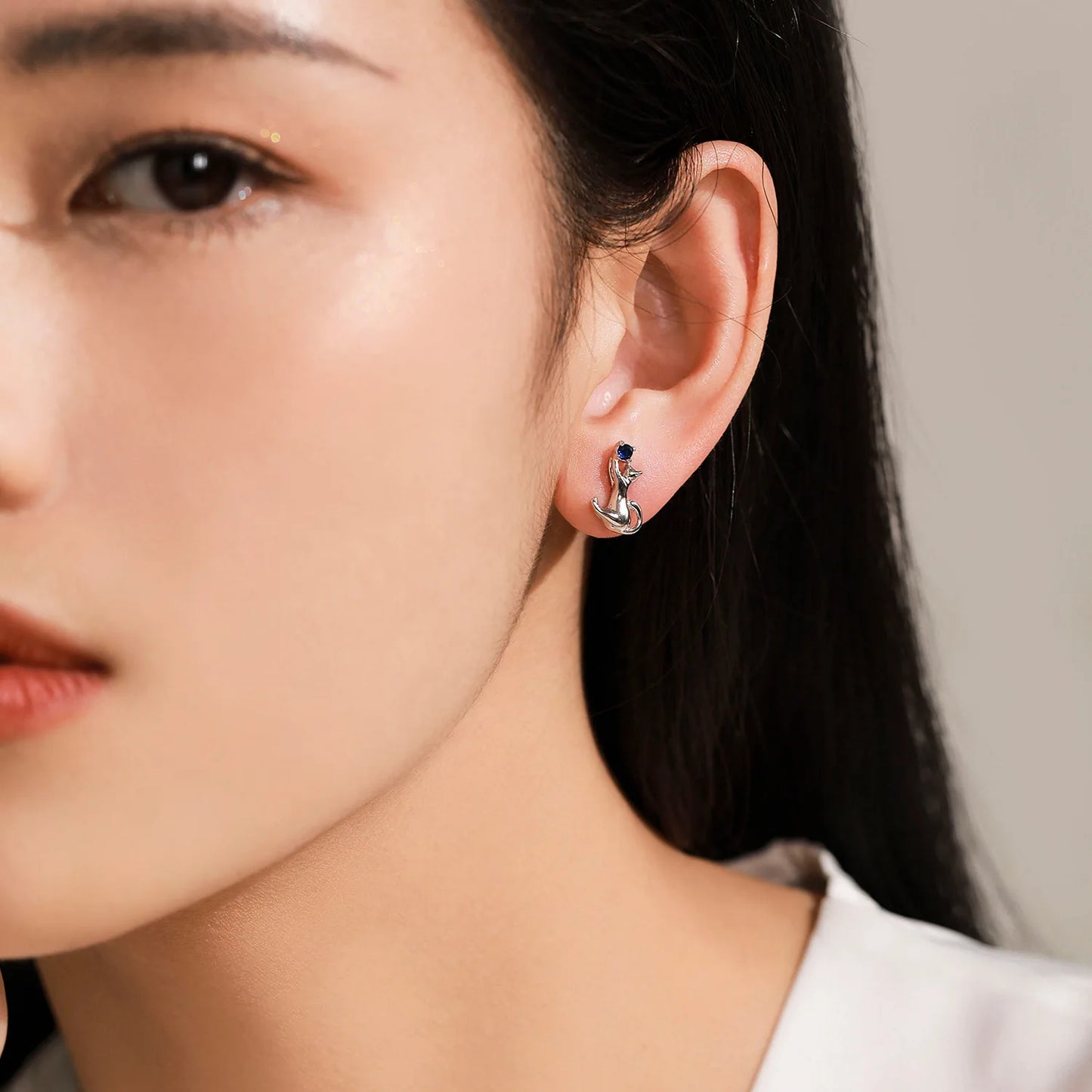 925 Sterling Silver Cute Little Cat Earring Necklace Set Fashion Personalized Animal Jewelry Gift Set