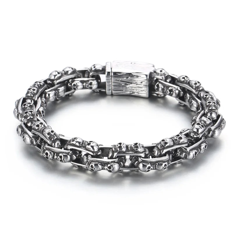 KALEN 230mm Men Stainless Steel Rectangular Links Bracelet With Punk Skull Charms