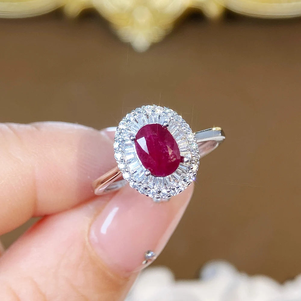 Gioiellieri Fine Rhodium Plated Silver Gemstone Ring with Natural Ruby Prong Setting Certified Engagement Wedding Ring for Anniversary Gift