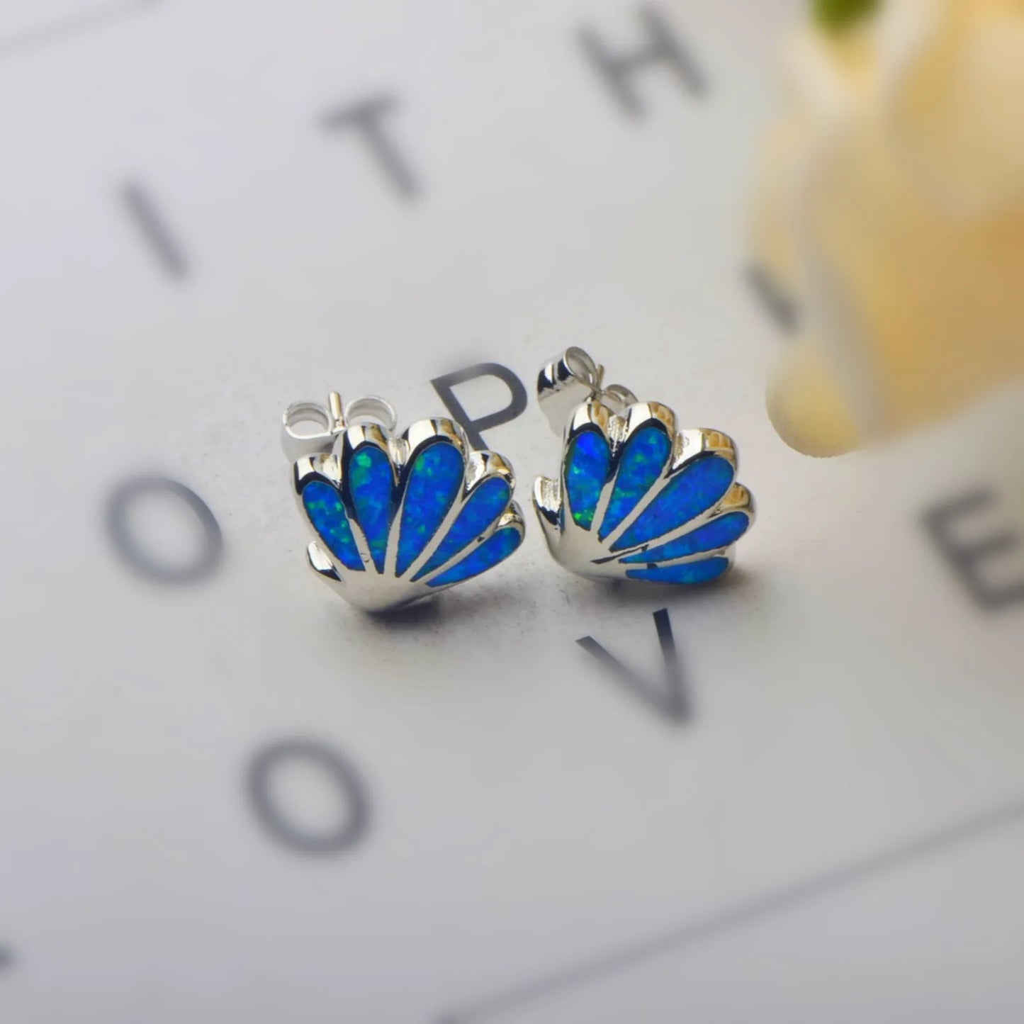Vibrant Butterfly Opal Shell Earrings - Blue Fire Opal Wings & Sleek Frame Design | Whimsical Daily Jewelry Bulk Gifts