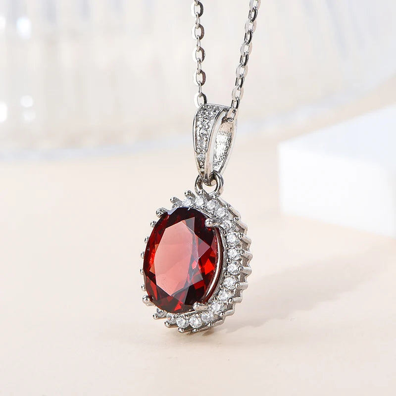 Gioiellieri Natural Stone Minimalist Oval Cut Claw Setting CMA Certified Pendant Necklace Rhodium Plated 925 Sterling Silver Women's Jewelry