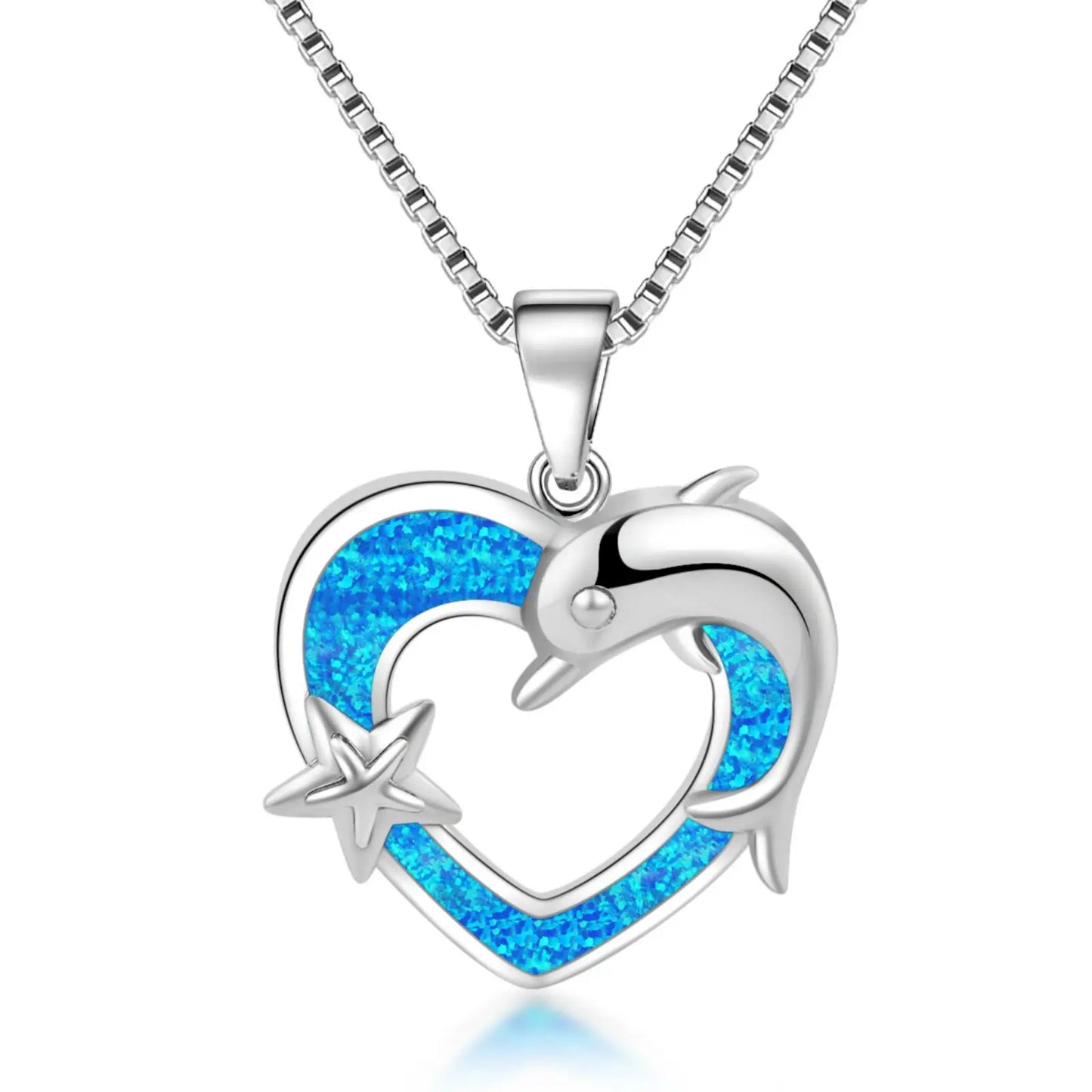 TikTok Viral Dolphin Heart Opal Necklace | Blue Ocean Jewelry - Ins Trendy Bulk Supply