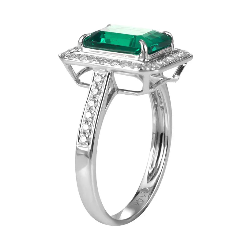 Gemfiori Message Jewelry Emerald Ring White Gold 3ct Women Gift Rectangular Gemstone Ring Custom Party Western Wedding Ring