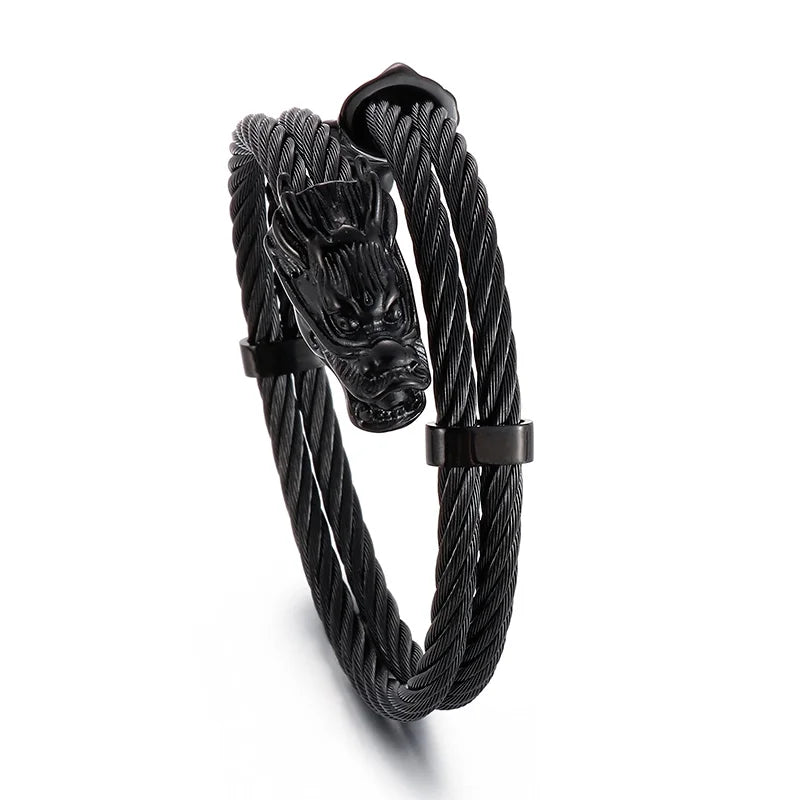 VIKING Mens Punk Dragon Head & Tail Cuff Bracelet – Black, Gold & Silver