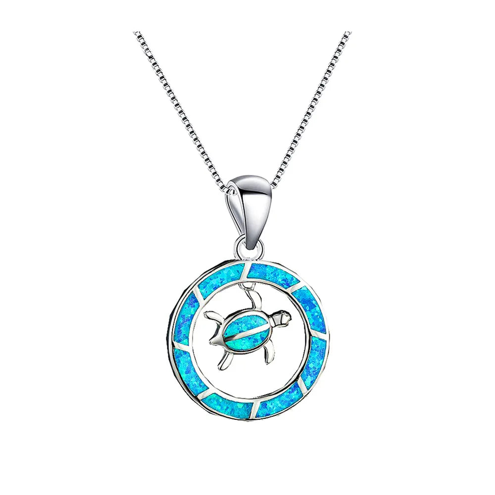 Sparkle Turtle Opal Necklace | Trendy European American Style Blue Gem Sweater Chain