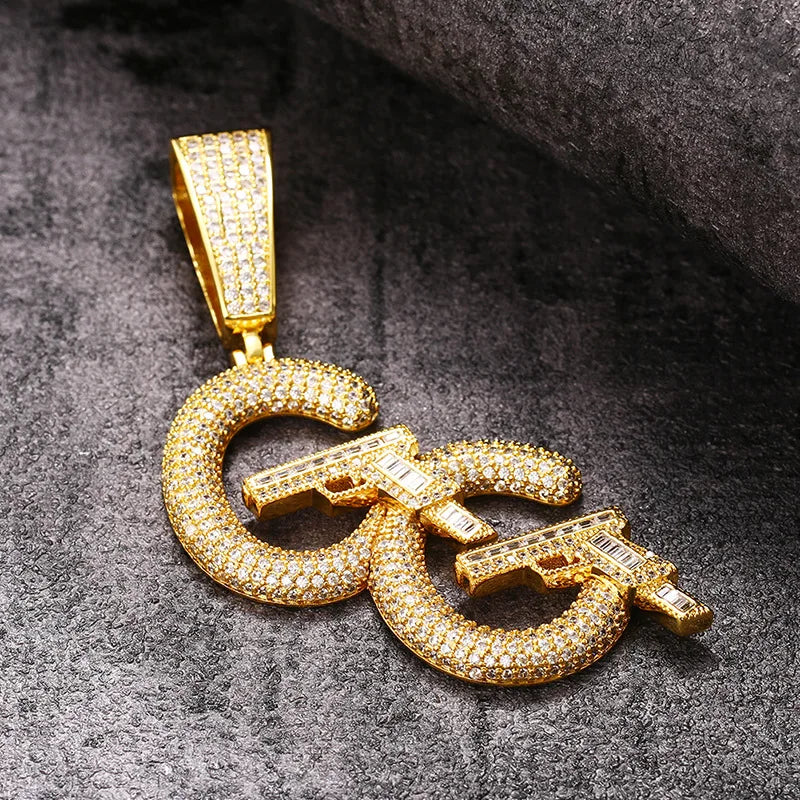 BiG-BOSS Hot-selling New Innovative Double GG Pistol Pendant Micro-set Full Moissanite Luxury Hip-hop Trendy Silver Brand Necklace Unisex