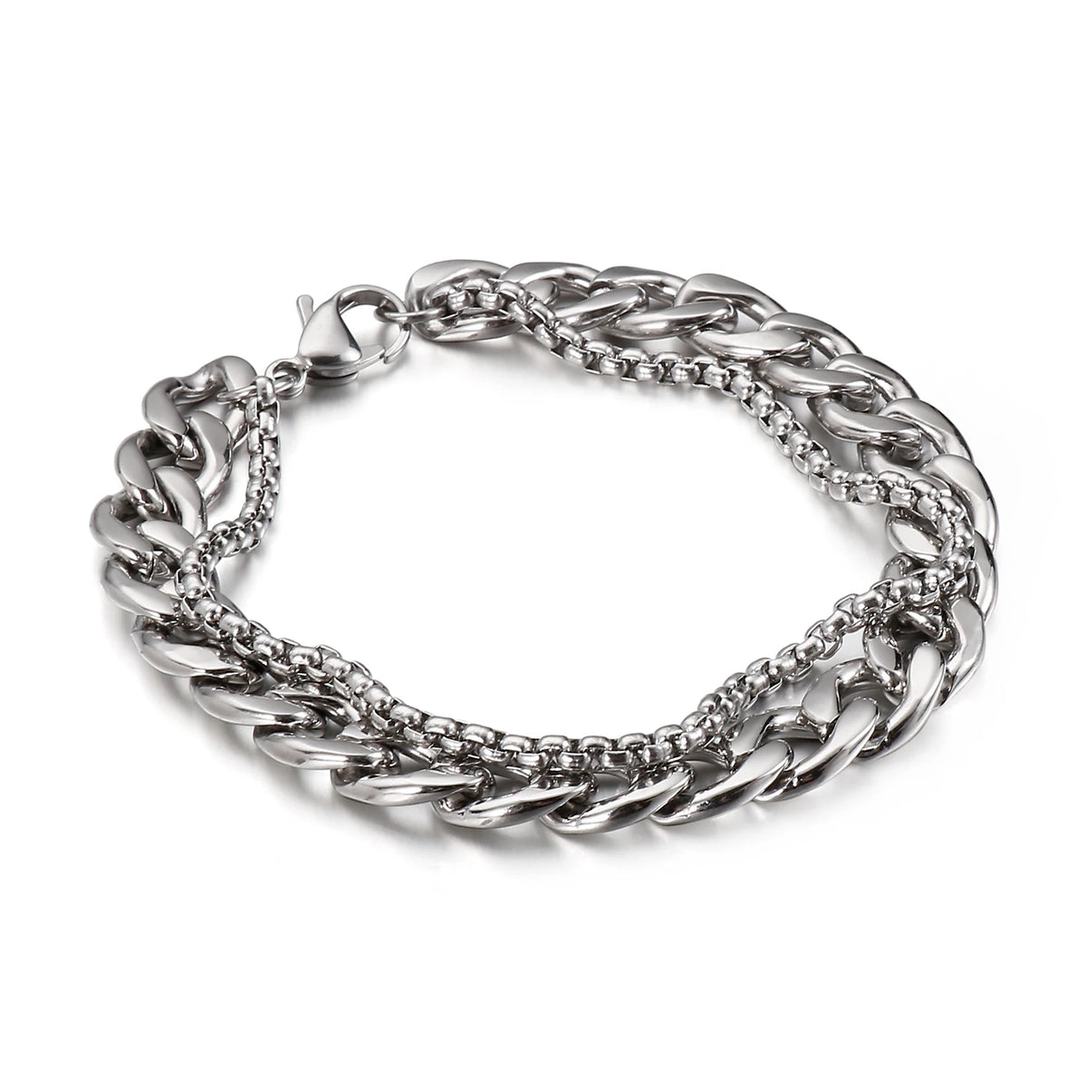 VIKING Double Chain Bracelet – 316L Stainless Steel Men's Multi-Finish Bangle
