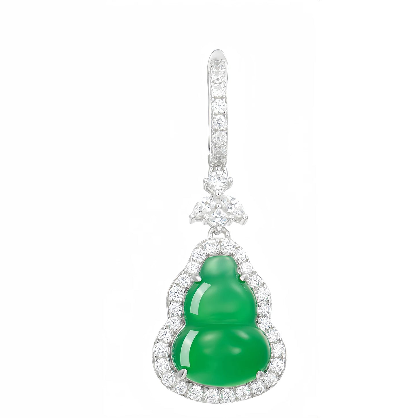 MUSHAN High Carbon Diamond Green Natural Chalcedony Gourd Earrings S925 Silver Hoop Drop Earrings for Weddings and Parties