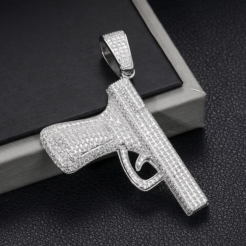 BiG-BOSS Statement Rapper Jewelry Hip Hop Men 925 Sterling Silver VVS Moissanite Diamond Iced Out Pistol Pendant