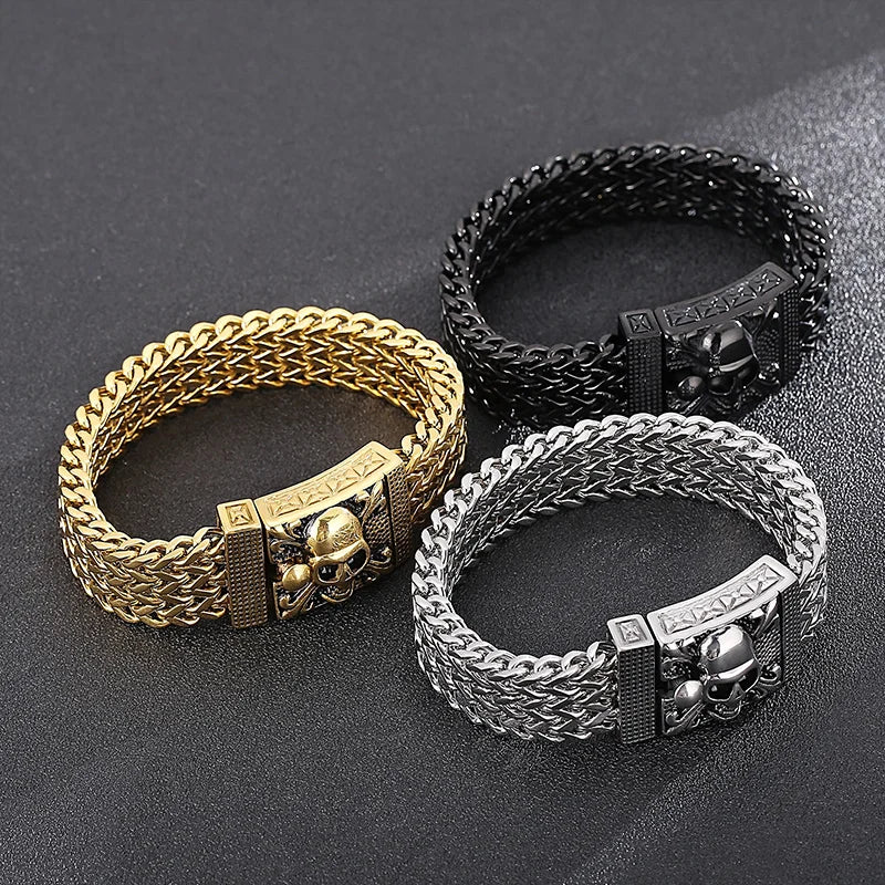 KALEN Punk Jewelry Stainless Steel Fashion Bracelets Skull Charm Bracelet Bangle for Men