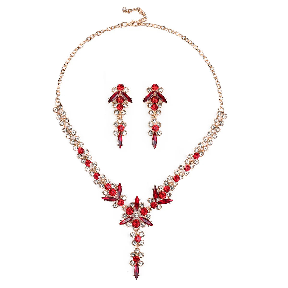 Crystal Rhinestone Geometric Bridal Necklace & Earrings Set | Wedding Banquet Fashion Jewellery | 6 Colours