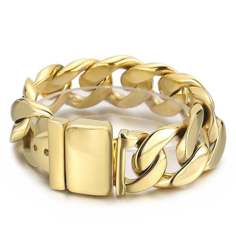 VIKING Mens Hip-Hop Wide Matte Link Bracelet – Silver, Gold & Black Stainless Steel