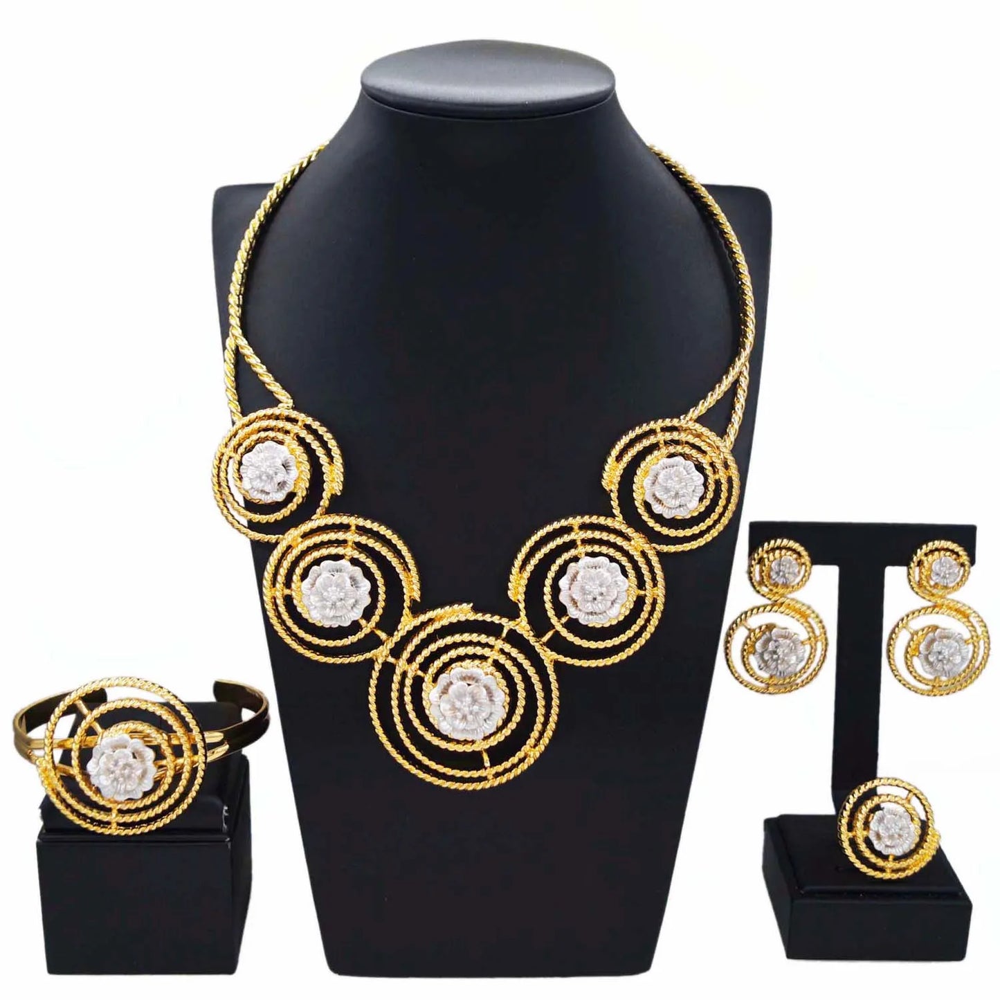 Zhuerrui Gold Plated Jewelry for Women White Flowers Necklace Bracelet Jewelry Sets High Quality Luxury Accessories HA20045