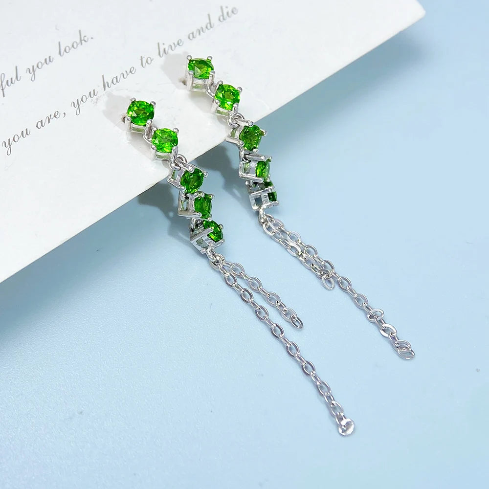 Gioiellieri Natural Chrome Diopside Silver Earrings S925 Sterling Silver Dangle Earrings for Women Fine Jewelry May Birthstone Wedding