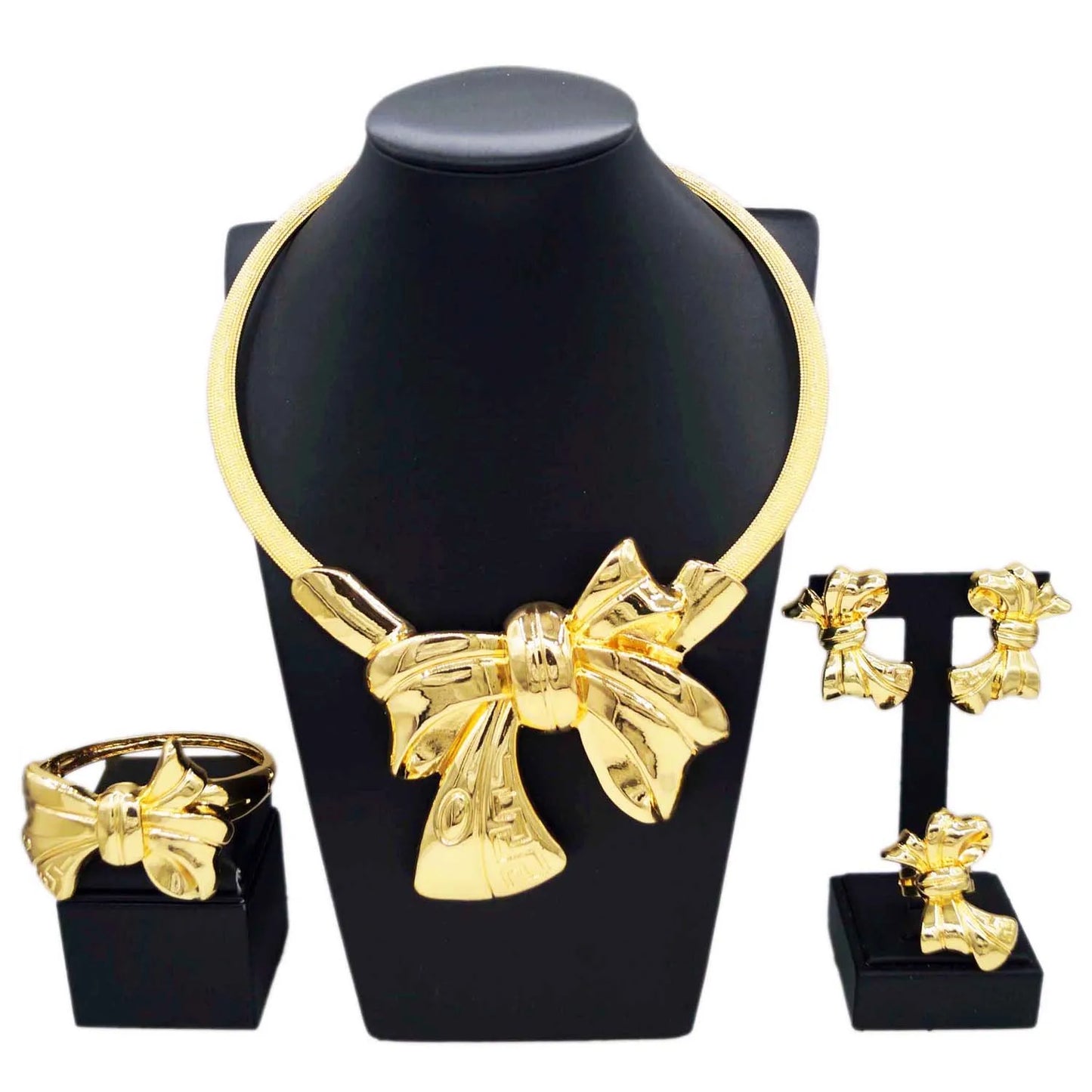 Zhuerrui High Quality Gold Jewelry Sets Fashionable Silver Big Bow Shape Jewelry Set Latest Women's Costume Accessories H00739