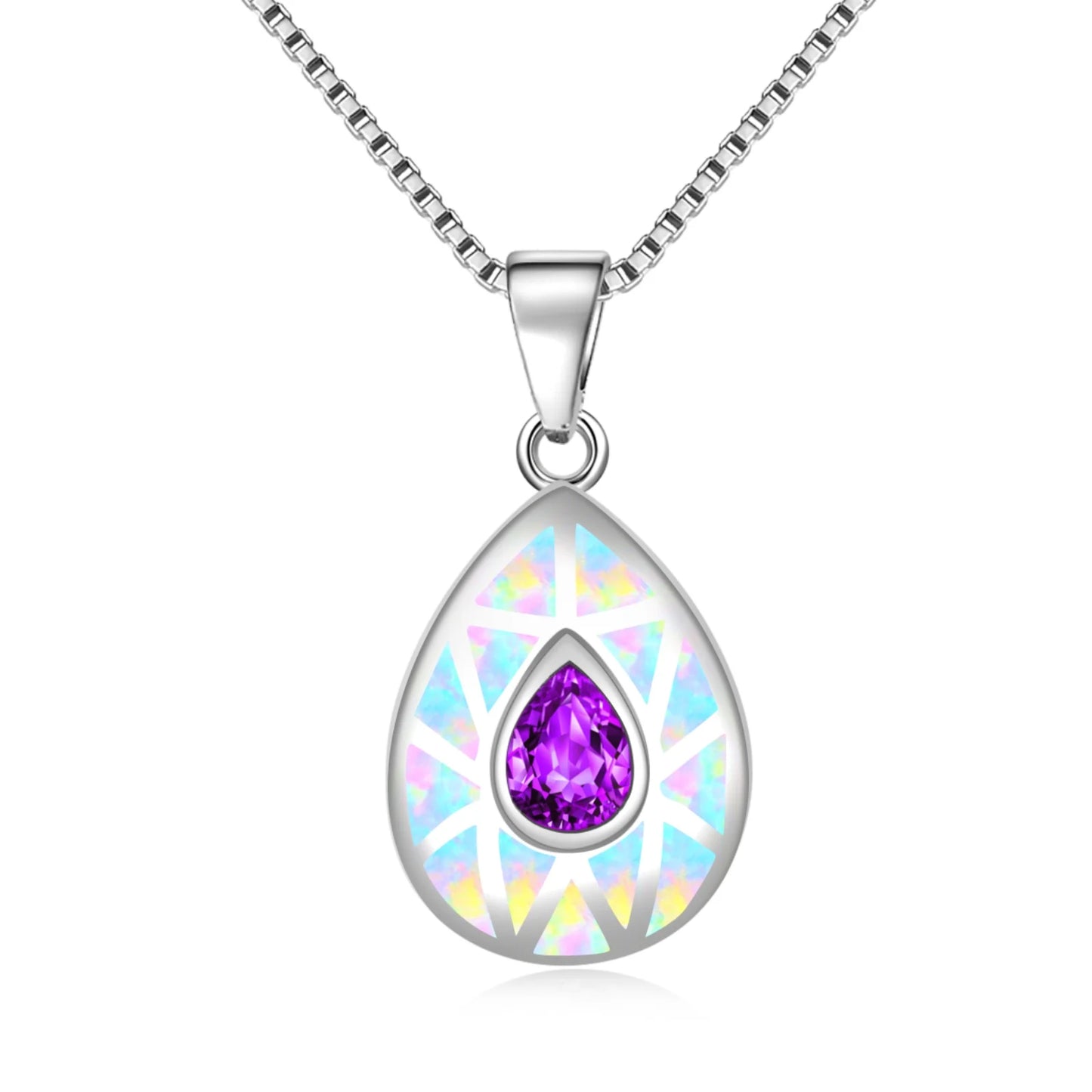 Aobao Silver Plated Copper Alloy Opal Christian Box Chain Minimalist Geometric Lariat Necklace-Gift