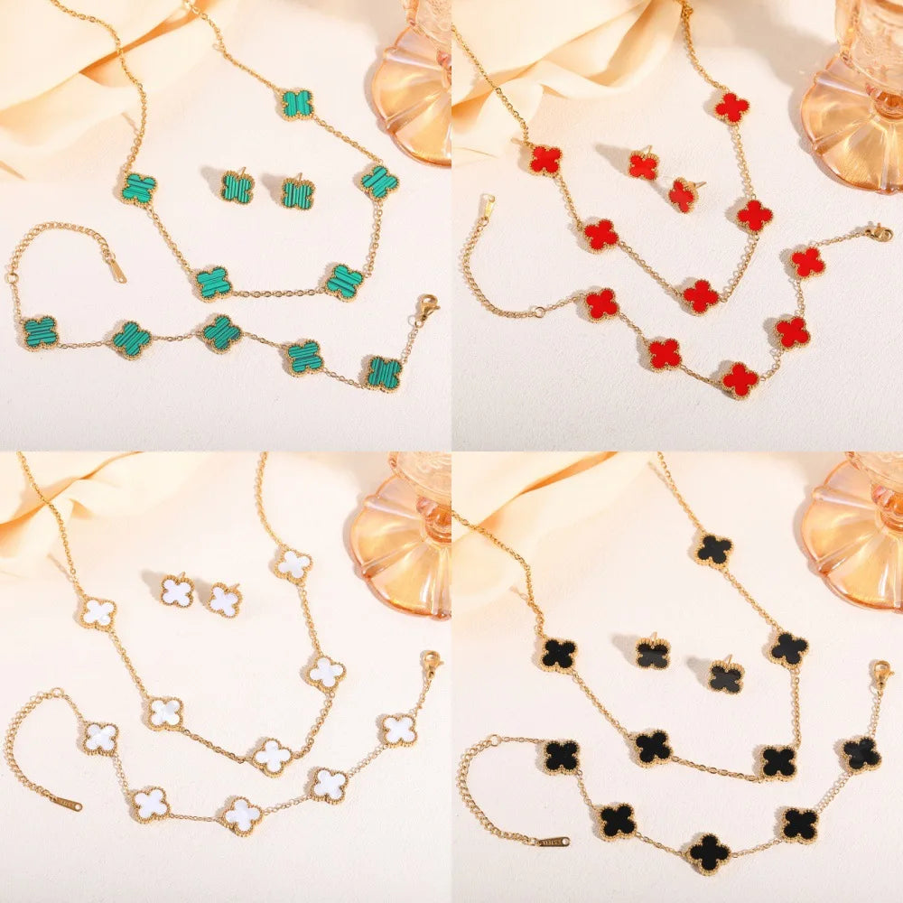S&S Four-Leaf Clover Necklace, Earring & Bracelet Set – Collection