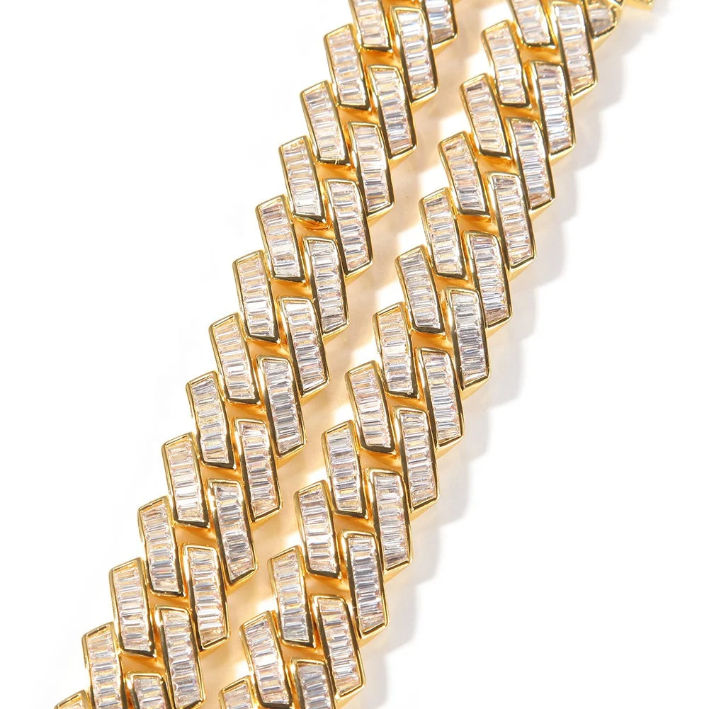 New 20mm Hip Hop Miami Cuban Chain Brass Iced Out Baguette Square Zirconia Necklace Jewelry for Men Women Iced Cuban Link Chains