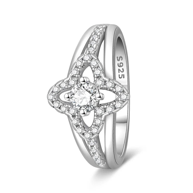 S&S Four Leaf Clover Zircon & Enamel 925 Silver Jewellery | Rings, Earrings, Bracelet & Pendant | S&S Collection