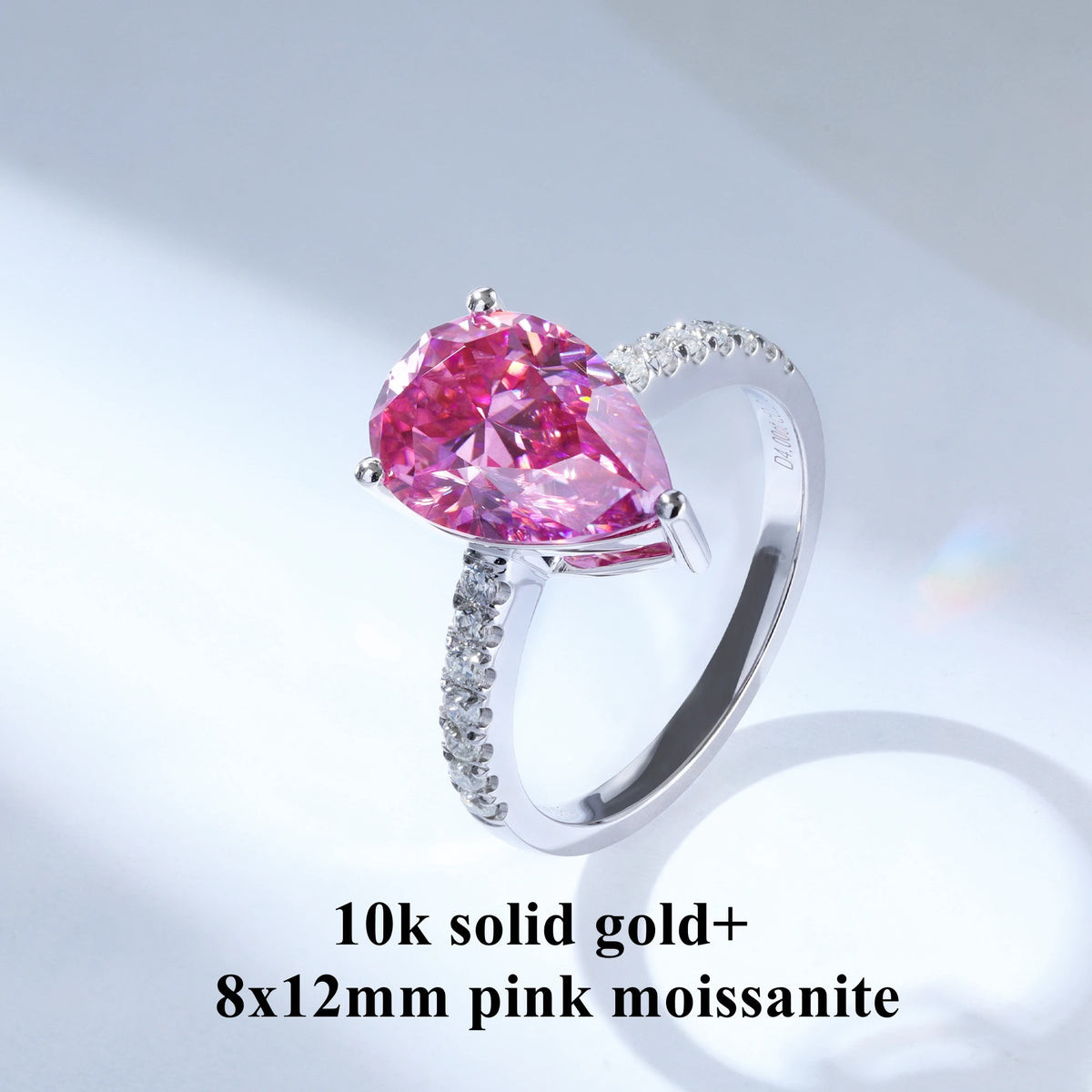 Gemfiori Luster Gorgeous Engagement 925 Sterling Silver 4.0ct Teardrop Shape Moissanite 10K/14K/18K Pink Pear Cut Moissanite Gold Ring