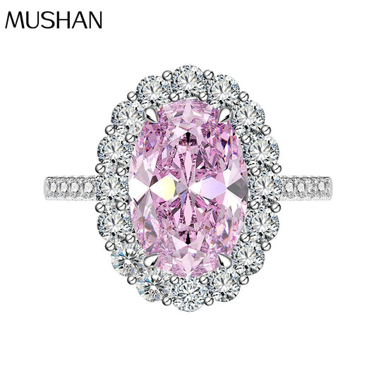 MuShan Jewelry Factory 5.6 Carat Egg Shaped Diamond Ring 8 * 12mm High Carbon Diamond Candy pink Diamond Ring S925 Silver