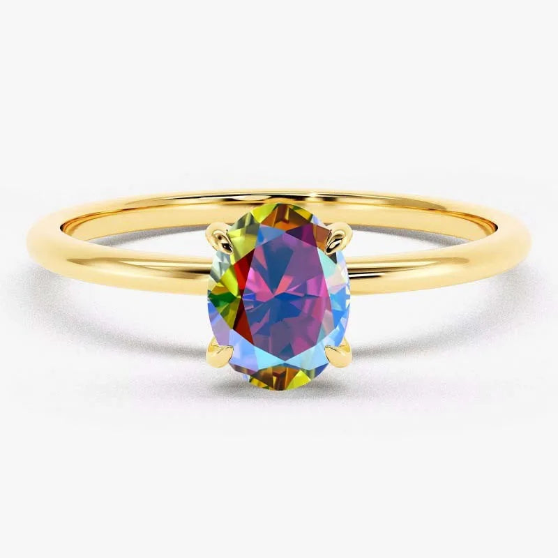 Minimalist S925 Sterling Silver Gold Plated Anti Tarnished Women's Fine Jewelry Oval Cut 0.5CT VVS GRA Colorful Moissanite Rings