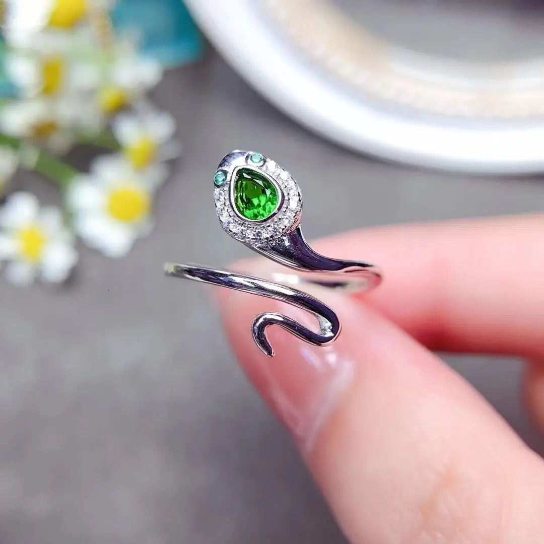 Gioiellieri Hot Selling Rhodium 925 Sterling Silver Luxury Smart Couple Ring Graduation Wedding Party Jewelry Pear Cut Natural Diopside CMA