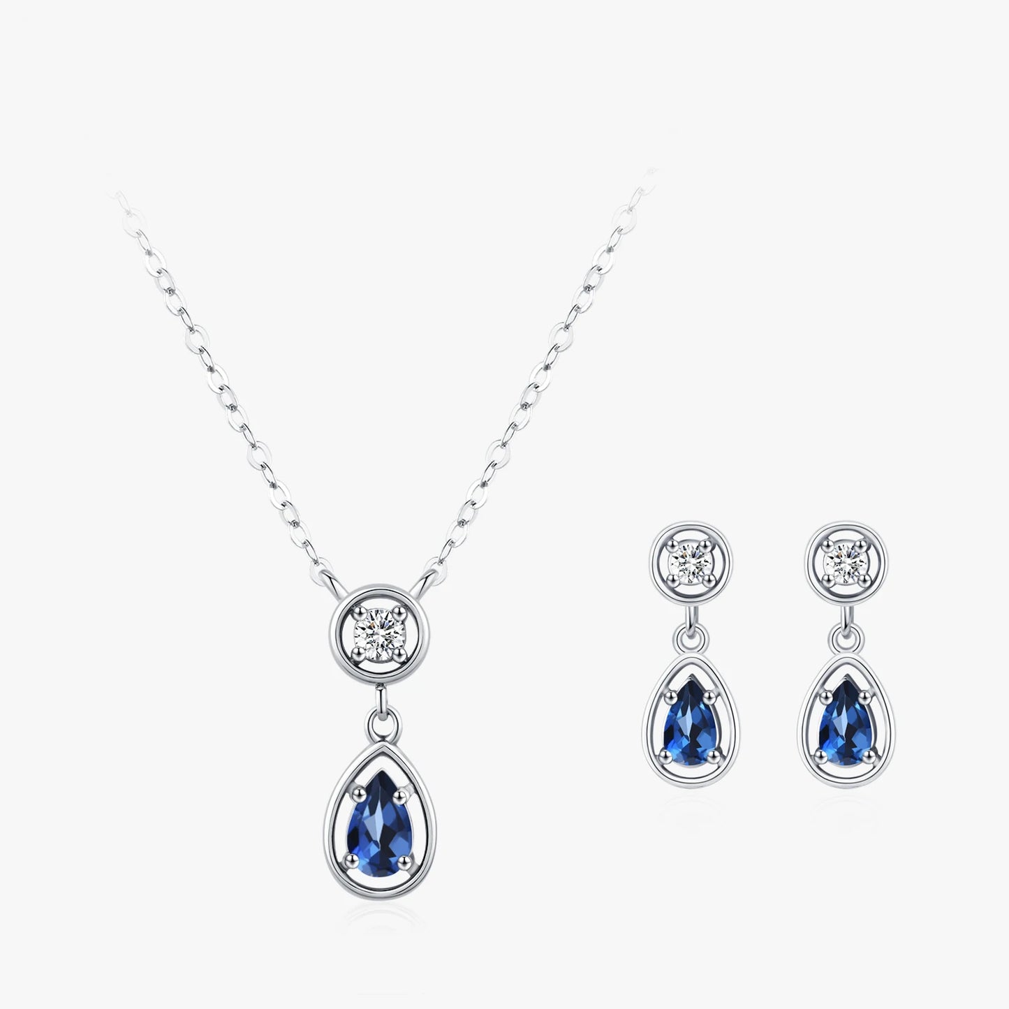 Ailmay Elegant 925 Sterling Silver Water Drop Blue Zircon Pendant Necklace Earrings New Model Jewelry Wedding Gift Set