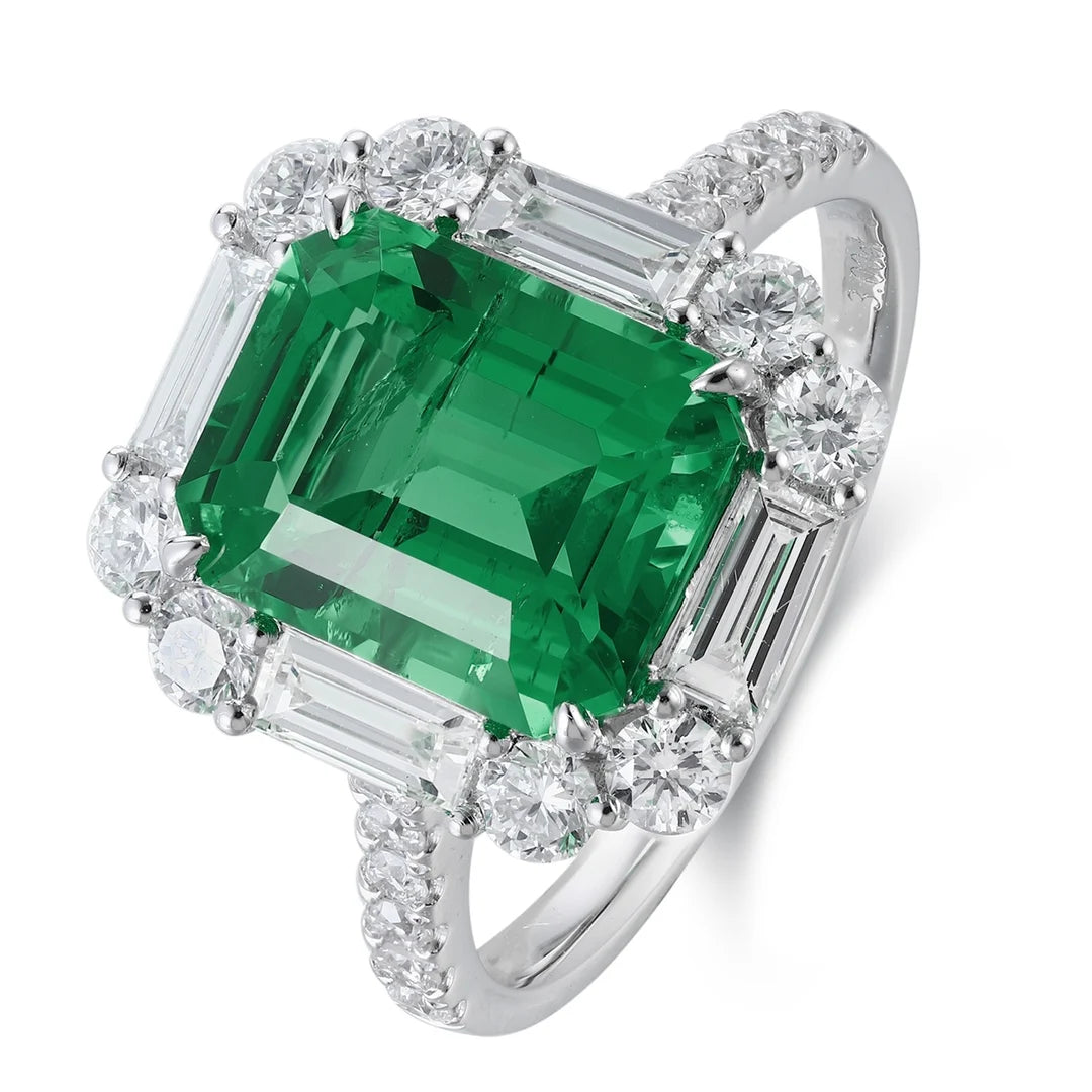 Gemfiori Top-quality Lab Grown Emerald Diamond Platinum Ring for Wedding Party the Best Choice Exquisite and Luxurious Ring