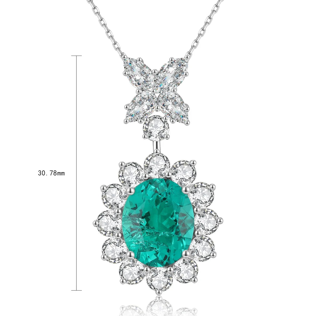 Gemfiori Anster 925 Sterling Silver High-quality Cultivated Emerald Necklace - Suitable for Parties or As a Gift