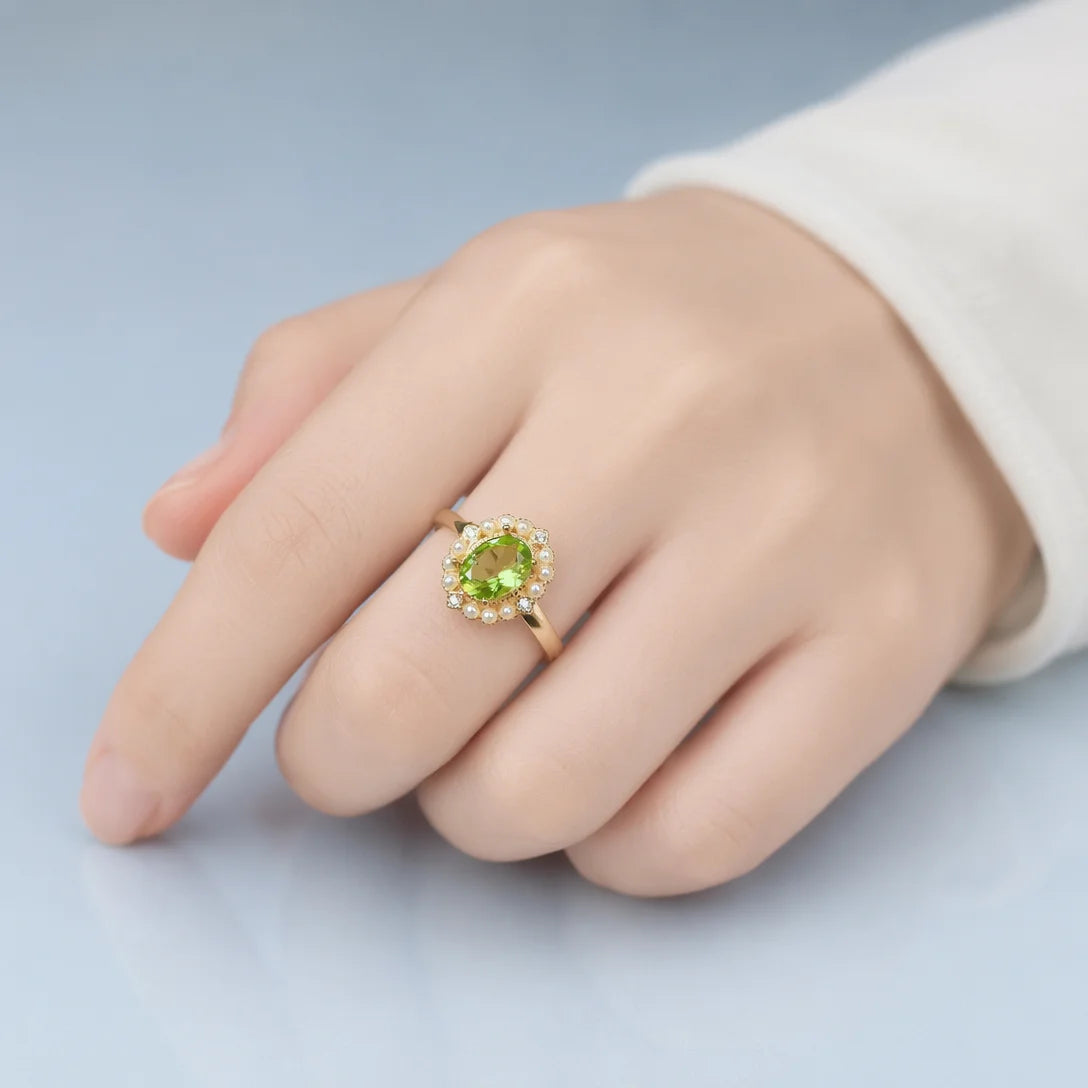 ArtistA Luxury Natural Peridot Jewelry Set with S925 Silver Ring Pendant Earrings for Wedding Anniversary Gift Earth Mined Gemstone