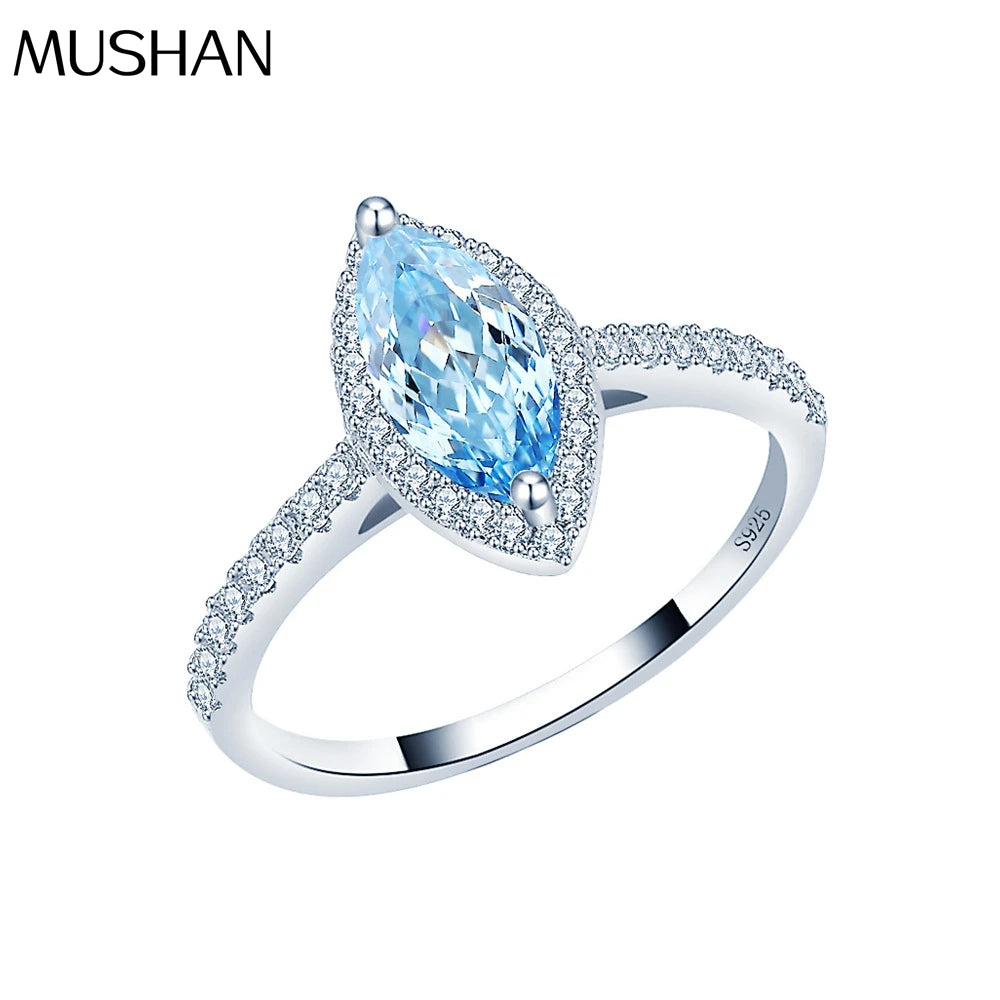 MuShan Jewelry Factory New 5 * 10 Horse Eye Sea Blue Diamond Ring Women High Carbon Diamond S925 Pure Silver Full Diamond Ring