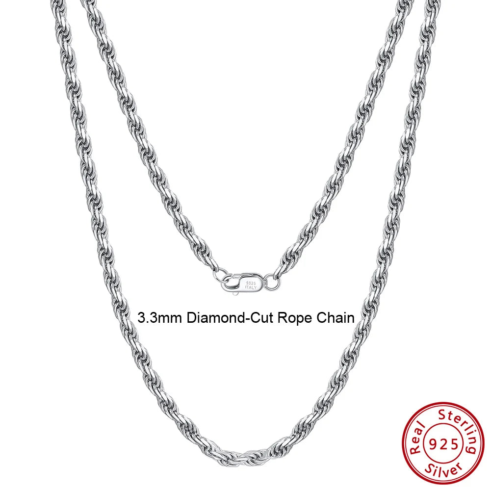 S&S 925 Sterling Silver Diamond-Cut Rope Chain Necklace — 1.2mm to 3.3mm | S&S Collection