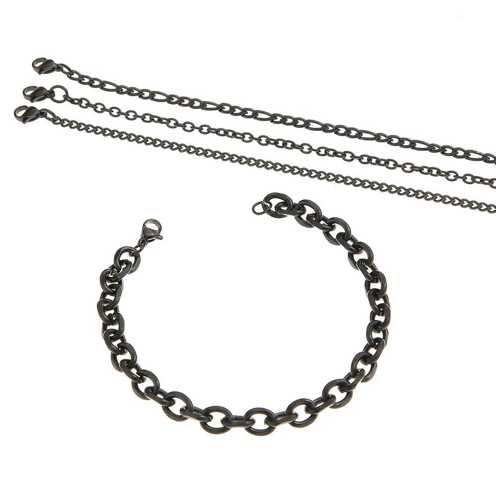 REBEL Black Figaro & Cuban Four-Bracelet Set