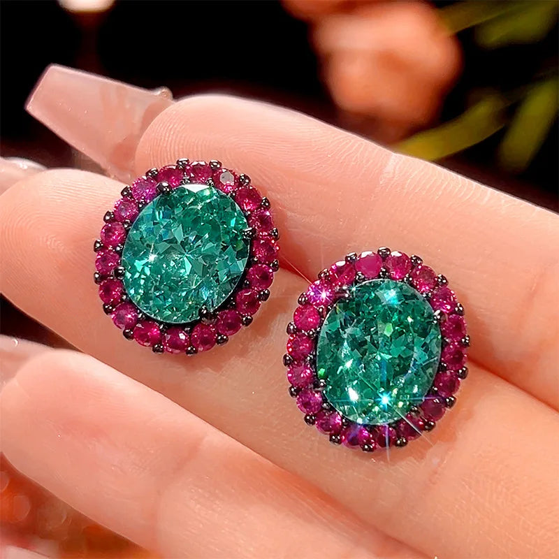 Gemfiori 2025 New High Quality Light Luxury Jewelry Pala Green Zircon Black Gold Premium Set