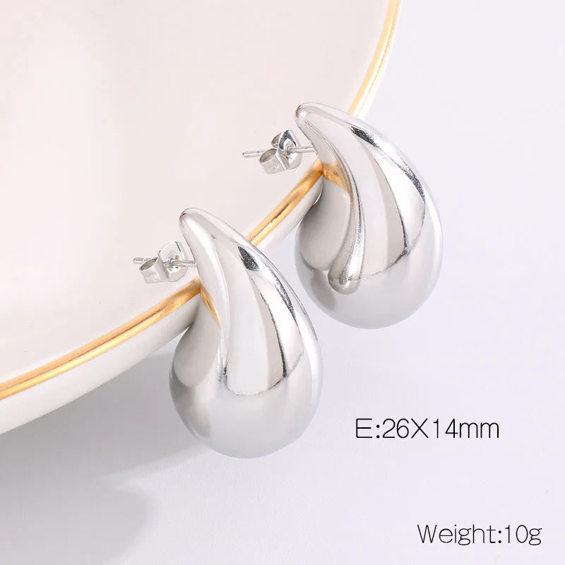 REBEL High-quality Fashion Chubby Water Drop Stainless Steel Hollow Earrings Necklace Charm Temperament Jewelry Set
