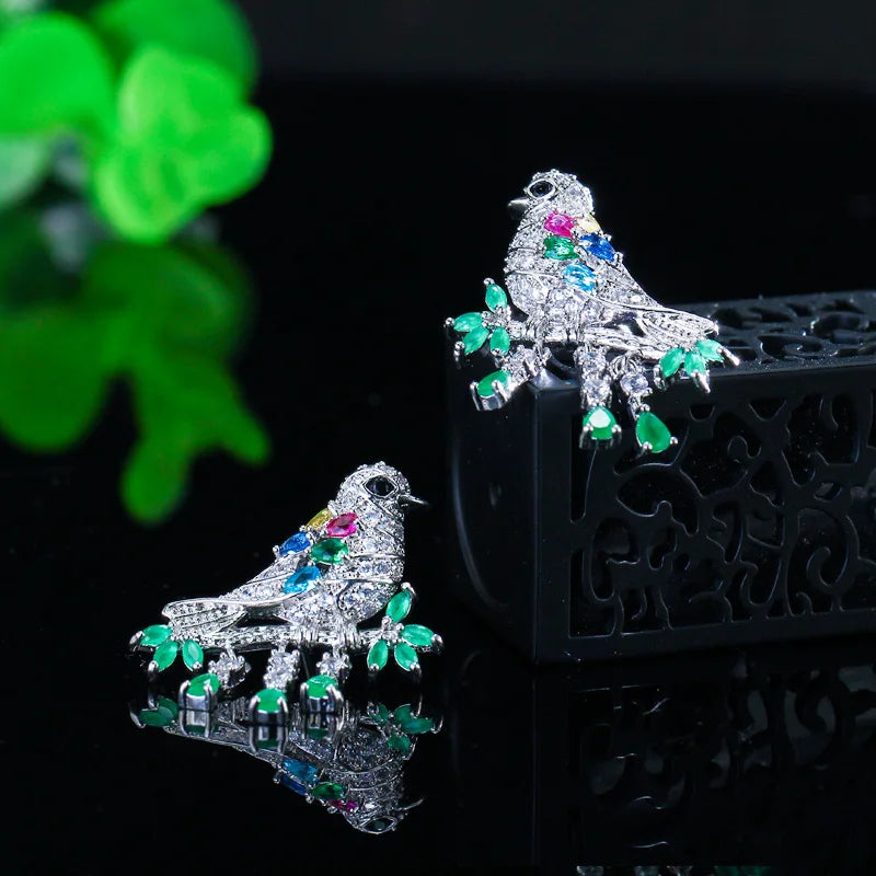 S&S 3D Green CZ Bird Dangle Drop Earrings | Lucky Animal Jewellery | NewLife