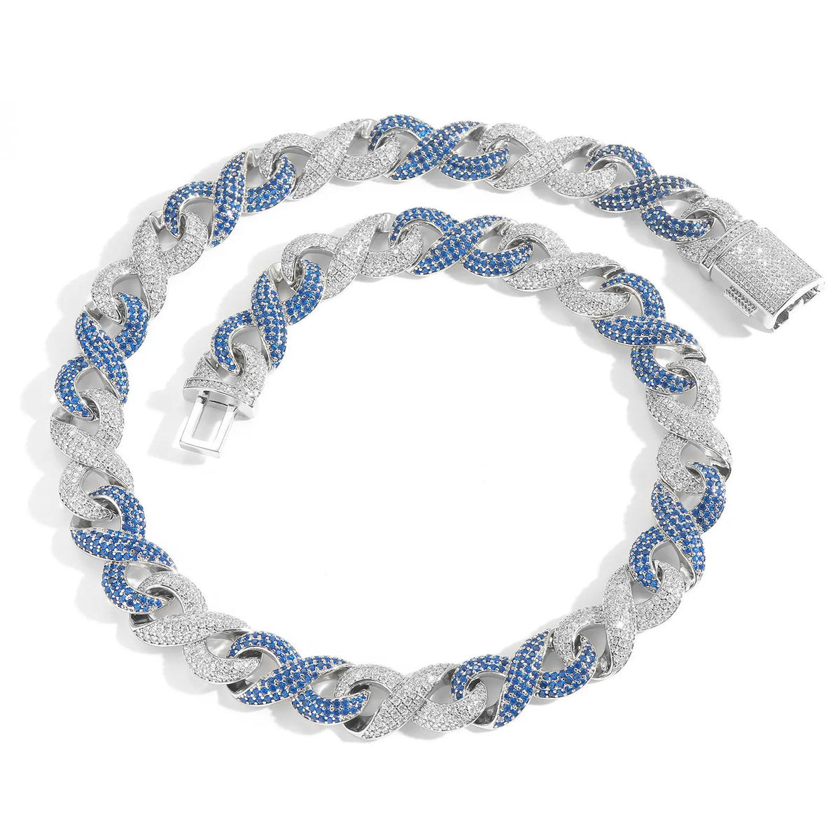 Men's Fashion Hip Hop 15mm Two-Color Infinite 8 Character Cuban Chain Necklace with Iced Zircon Jewelry Bracelet Necklace Set