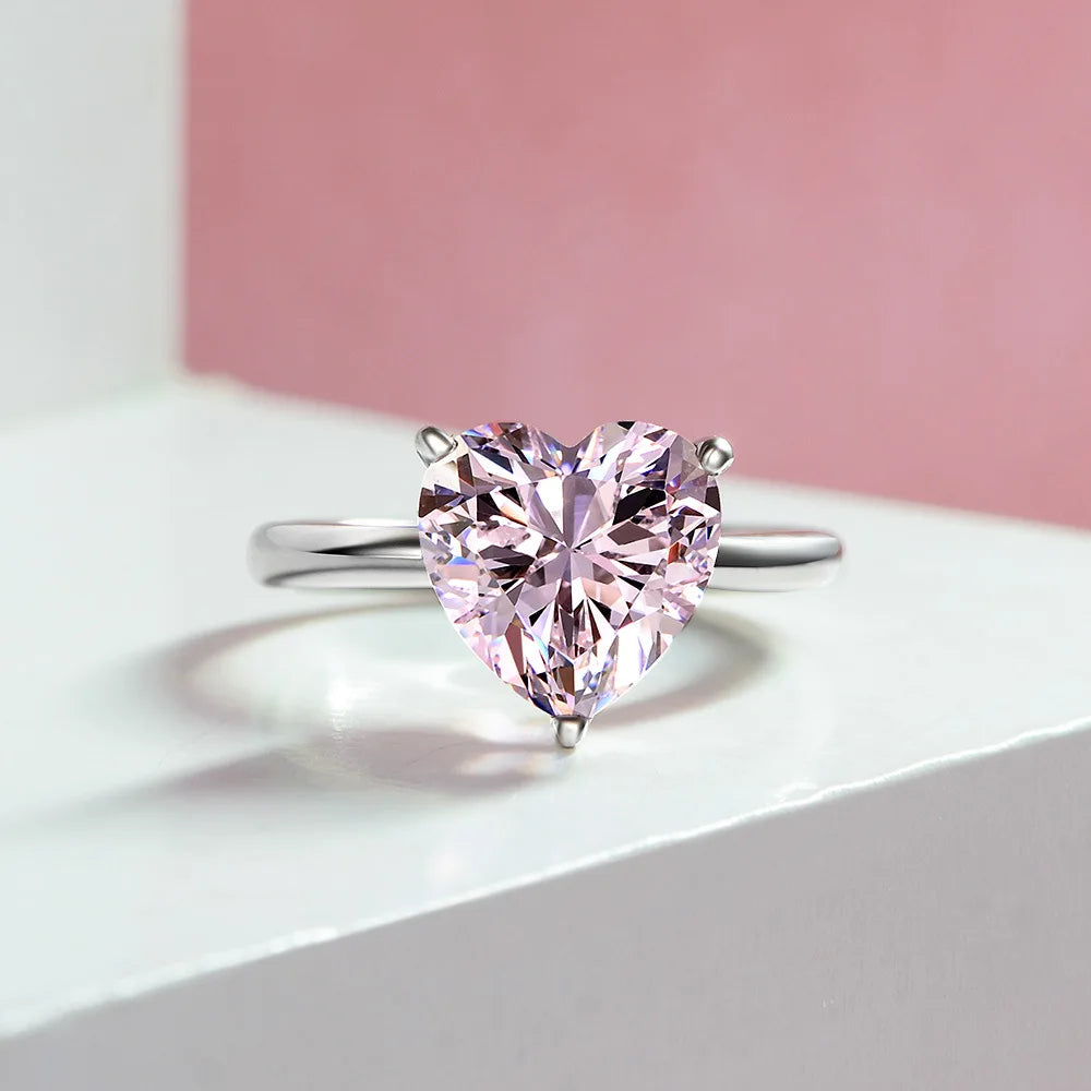 Silverelli | 925 Silver Heart-Shaped Zircon Ring | 10×10mm | Platinum Plated | 6 Colours