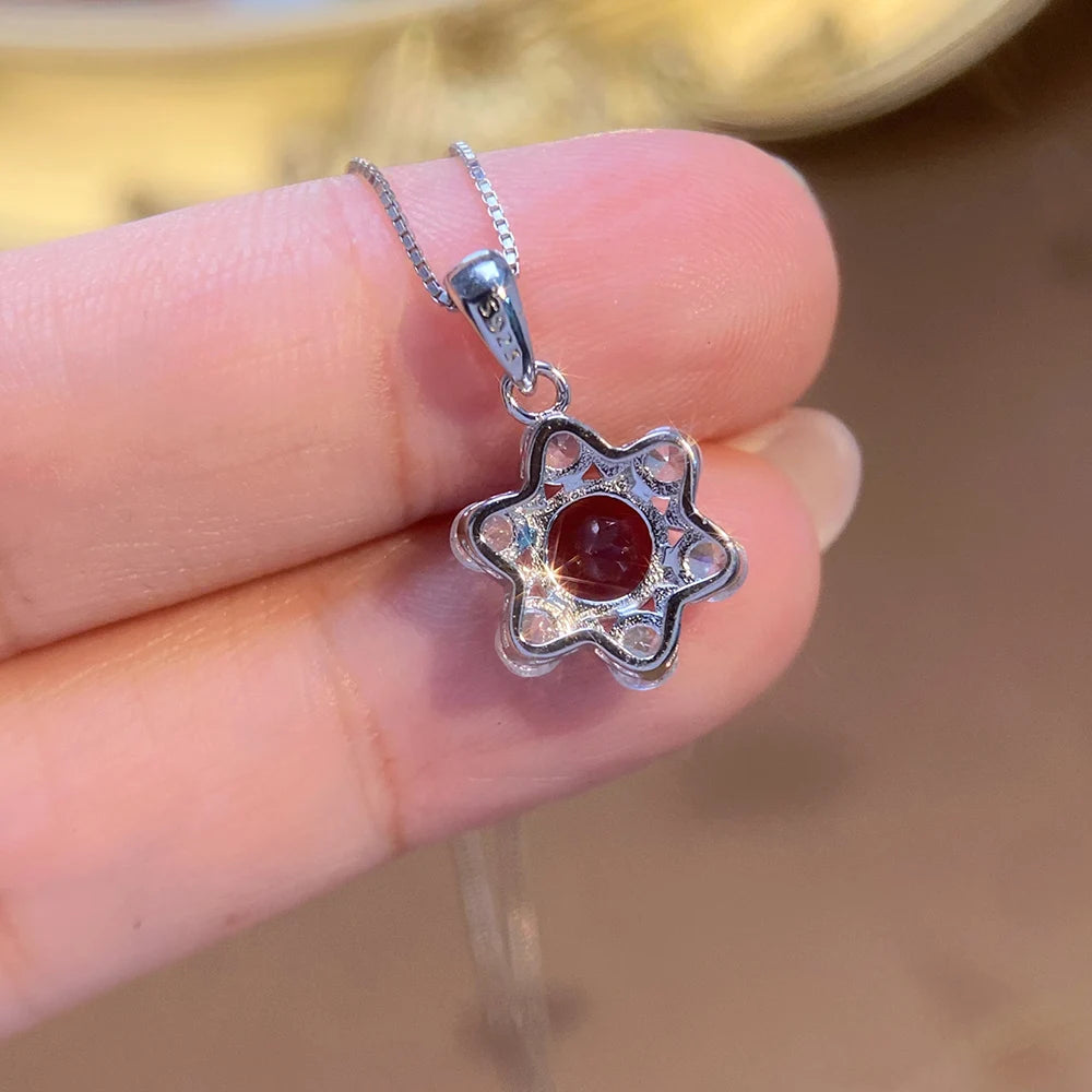 Gioiellieri Rhodium Plated Sterling Silver Garnet Women's Trendy Gift Tiny Round Pendant Necklace