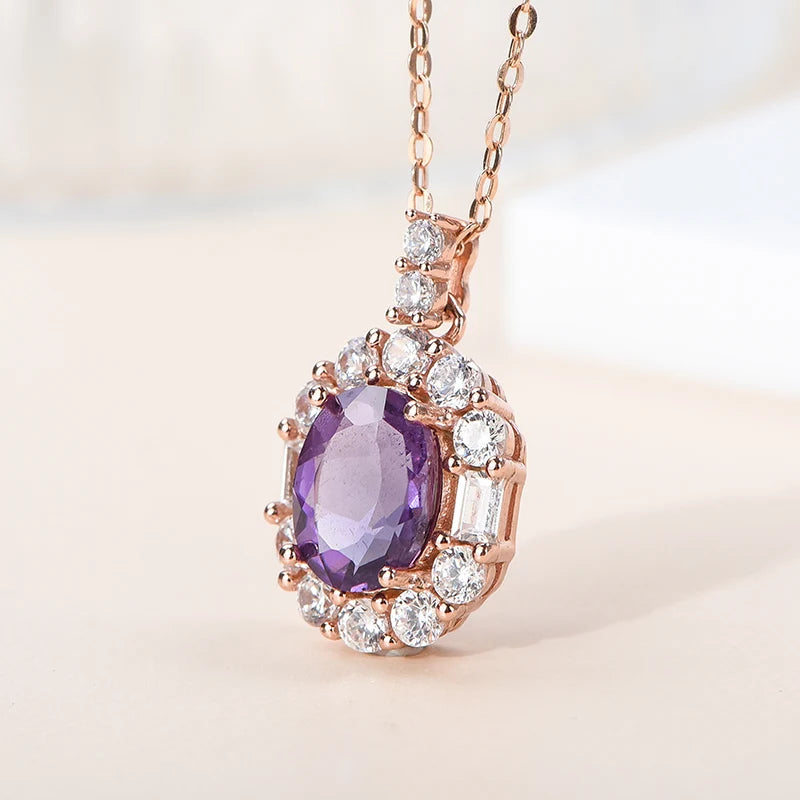 Gioiellieri Custom Women's Small Pendant 925 Silver Rhodium Plated Waterdrop Purple Natural Stone Amethyst Necklace Claw Setting for