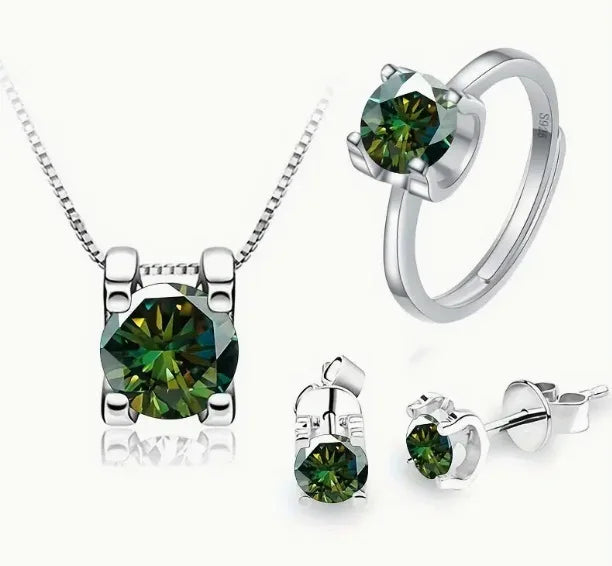 S&S 925 Silver Moissanite Cross Jewellery Set | Necklace, Earrings & Ring | Multi-Colour