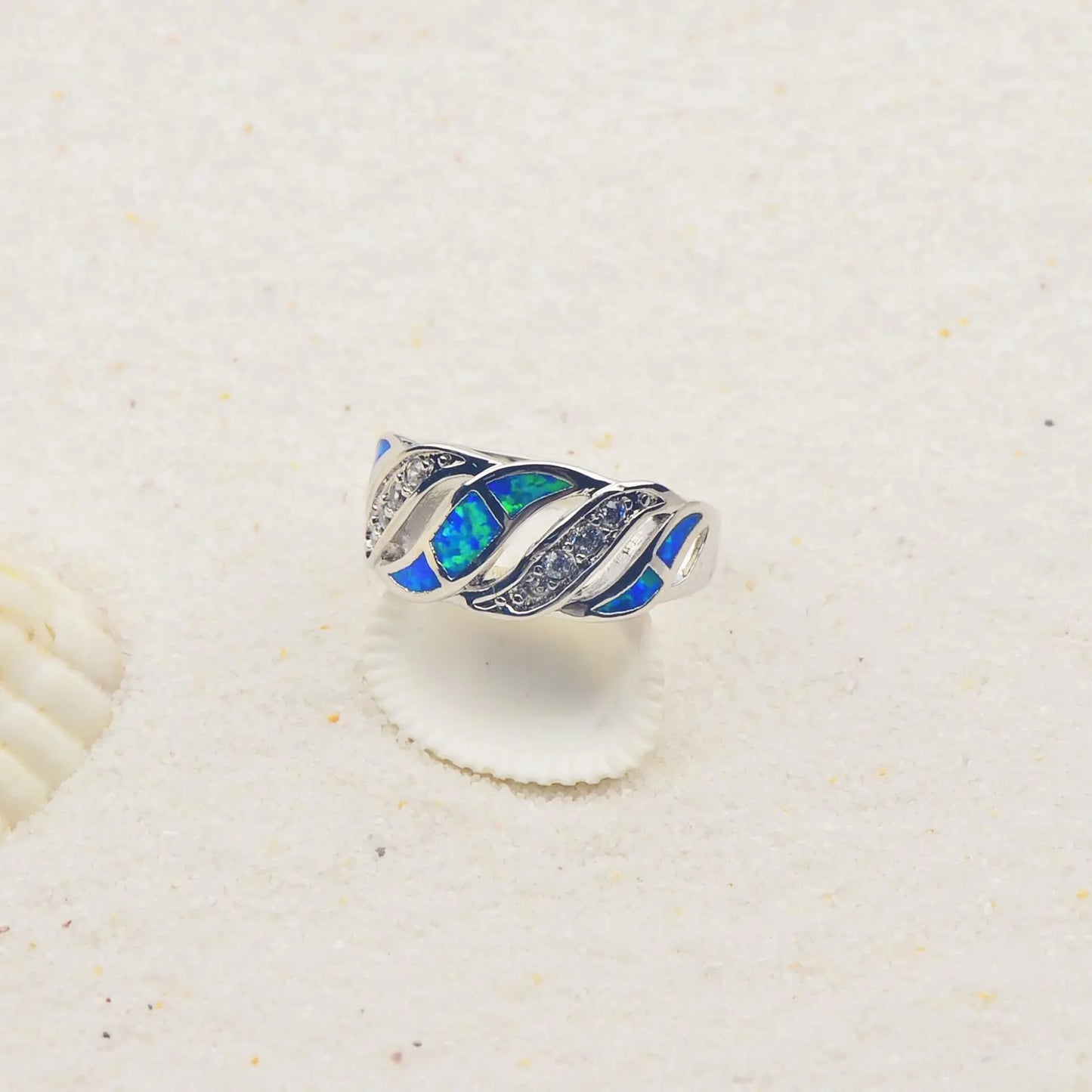 Ring | Iridescent Gem Inlay Band | Modern Silver/Gold Plated Women's Trendy Fashion Jewelry
