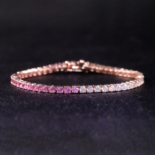Gemfiori Gradient Pink Tennis Bracelet 925 Silver Pink Lab Grown Sapphire & White Moissanite Silver Rose Gold Plated Tennis Bracelet